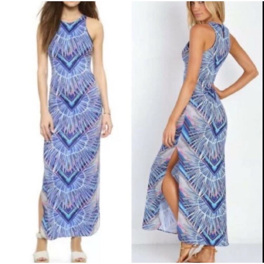 ❌SOLD❌ Mara Hoffman Swim Rising Palm blue print maxi column body con dress med